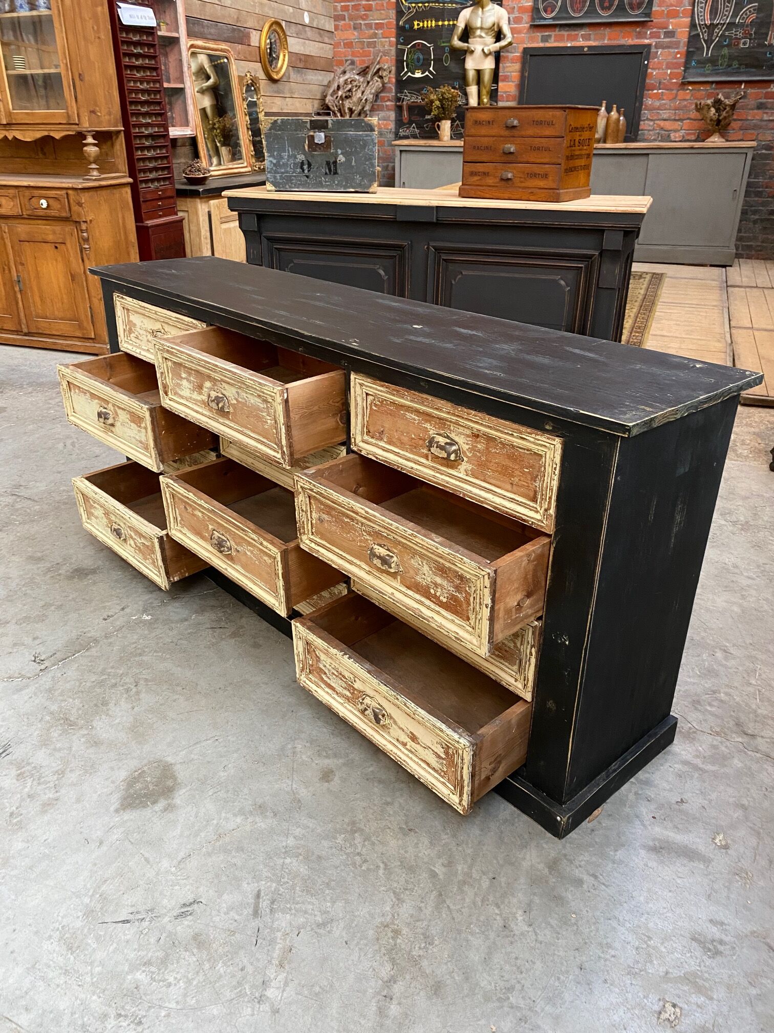 Old loom cabinet with drawers