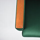 Vintage velvet armchair, 1970, mid century, green bottle color