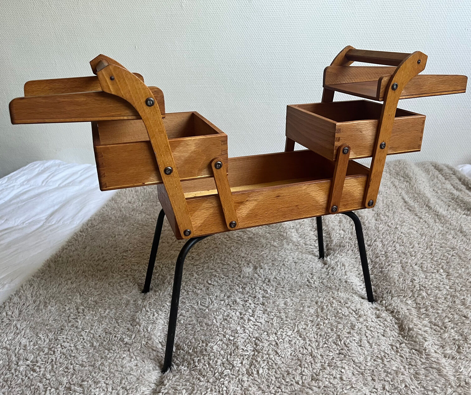 Compass worker wood and metal worker vintage sewing box