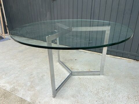 Large round table slab of stainless glass base