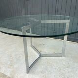 Large round table slab of stainless glass base