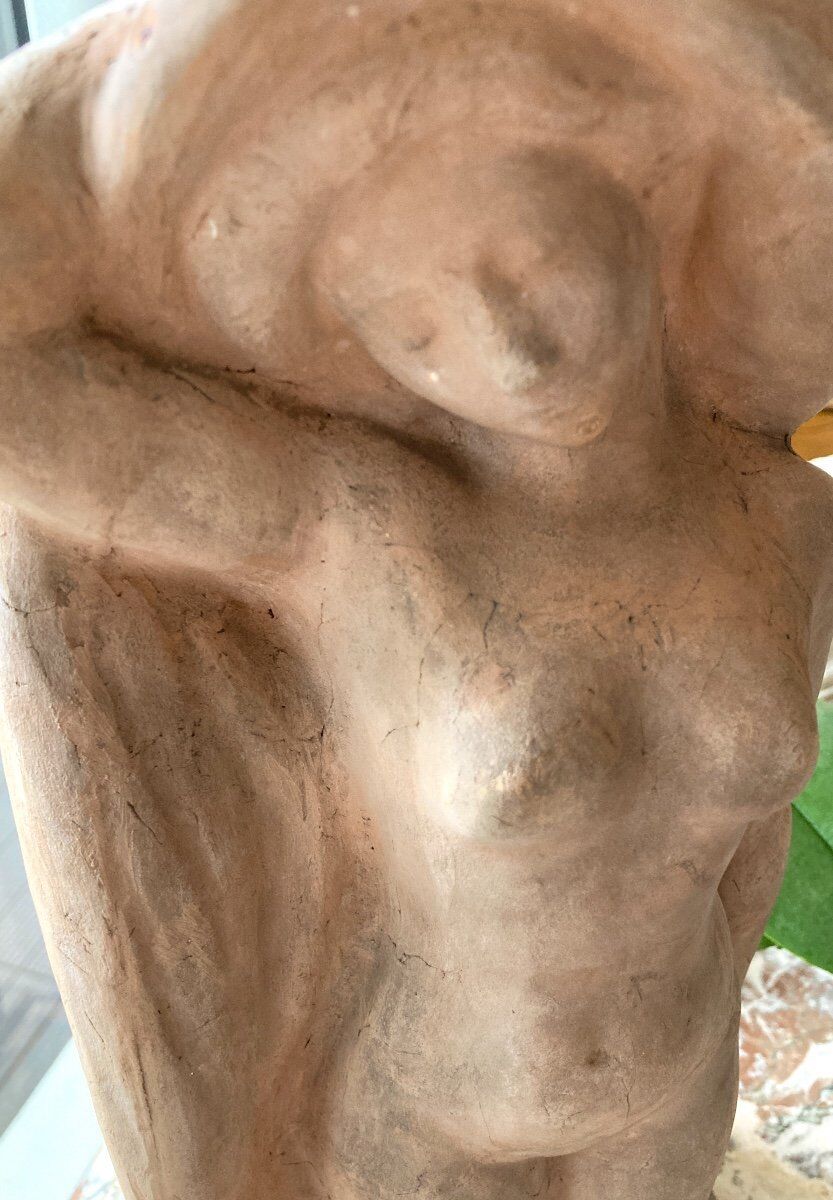 Terracotta Sculpture, Nude Bather, Signed Alfred Jean Halou, Early 20th Century 1910/1920