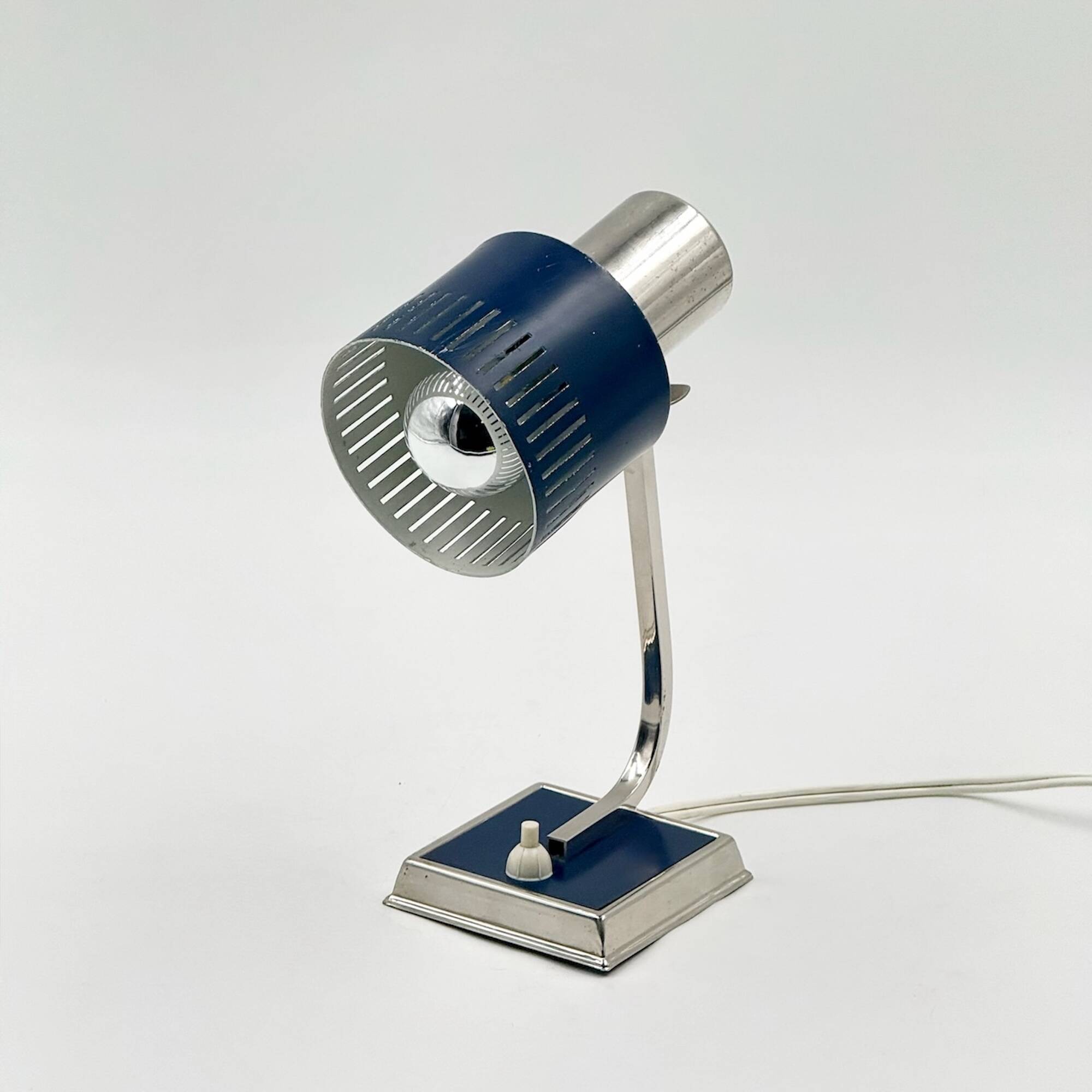 Vintage blue and chrome desk lamp from the 70s.