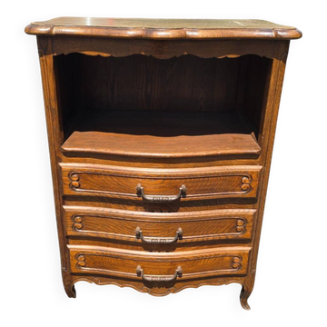 Small Louis XV bedside table in oak – niche and 3 drawers