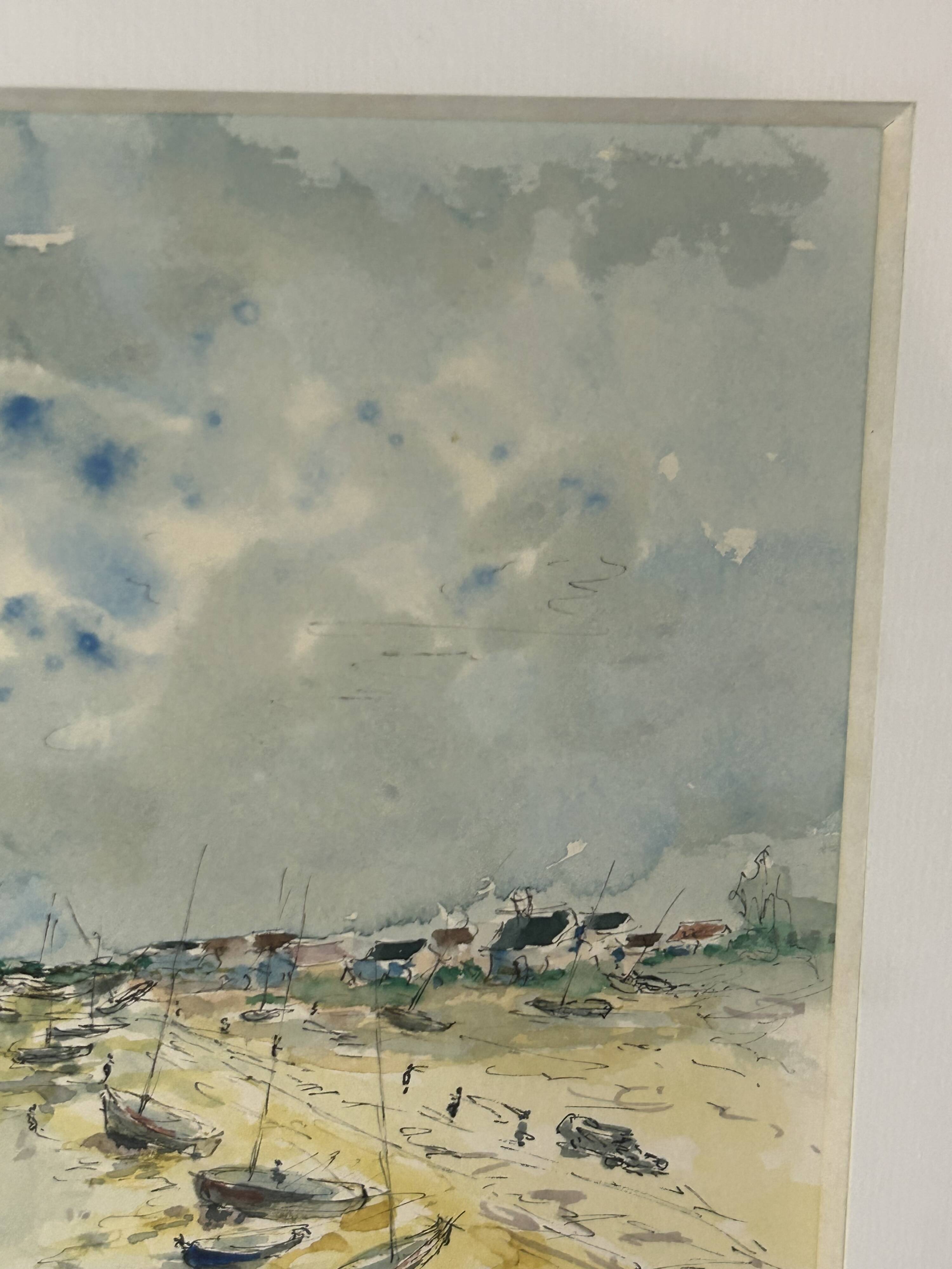 20th century Impressionist school - Vassaux - Marine watercolor - Noirmoutier