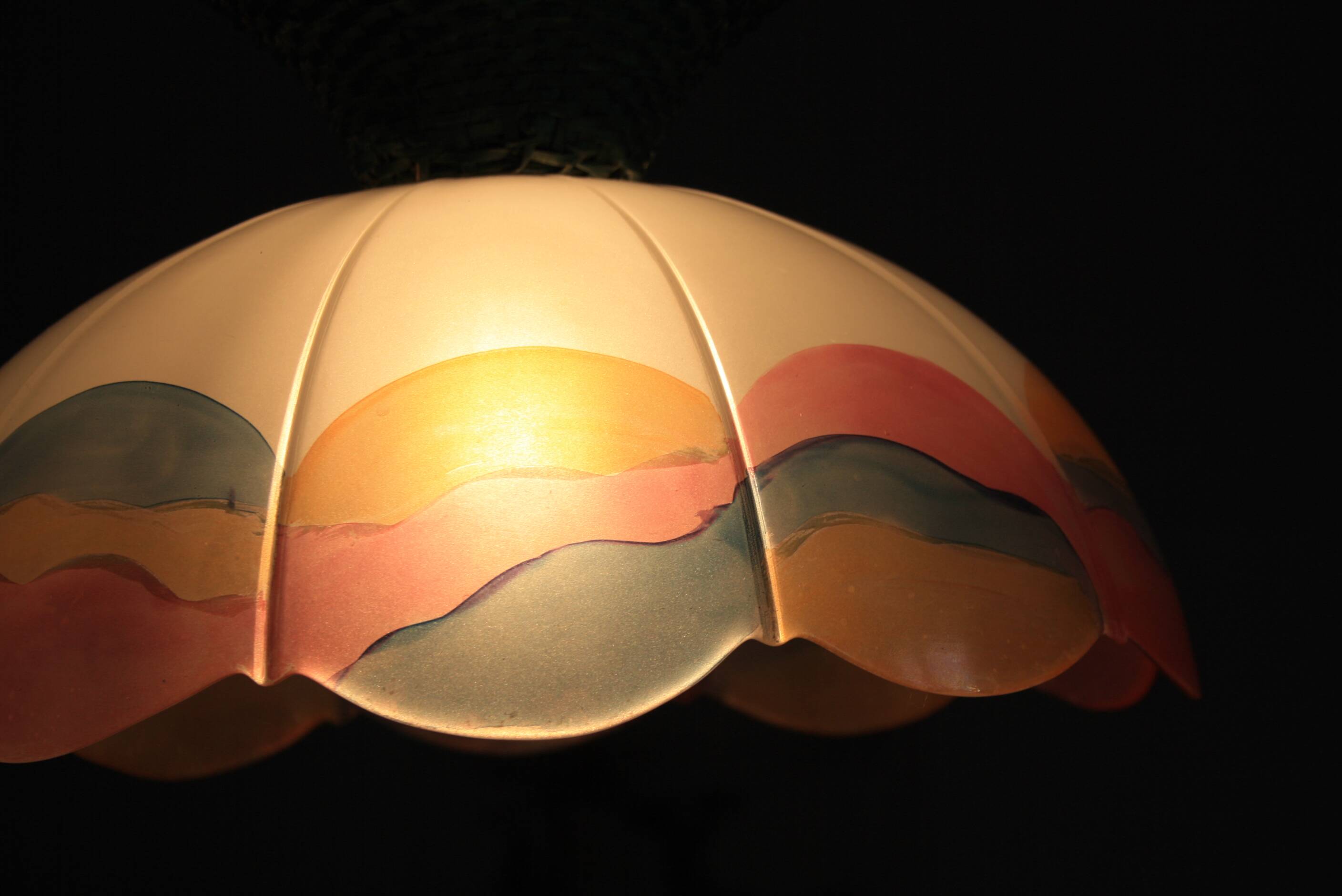 Suspension osier/rotin & verre vintage