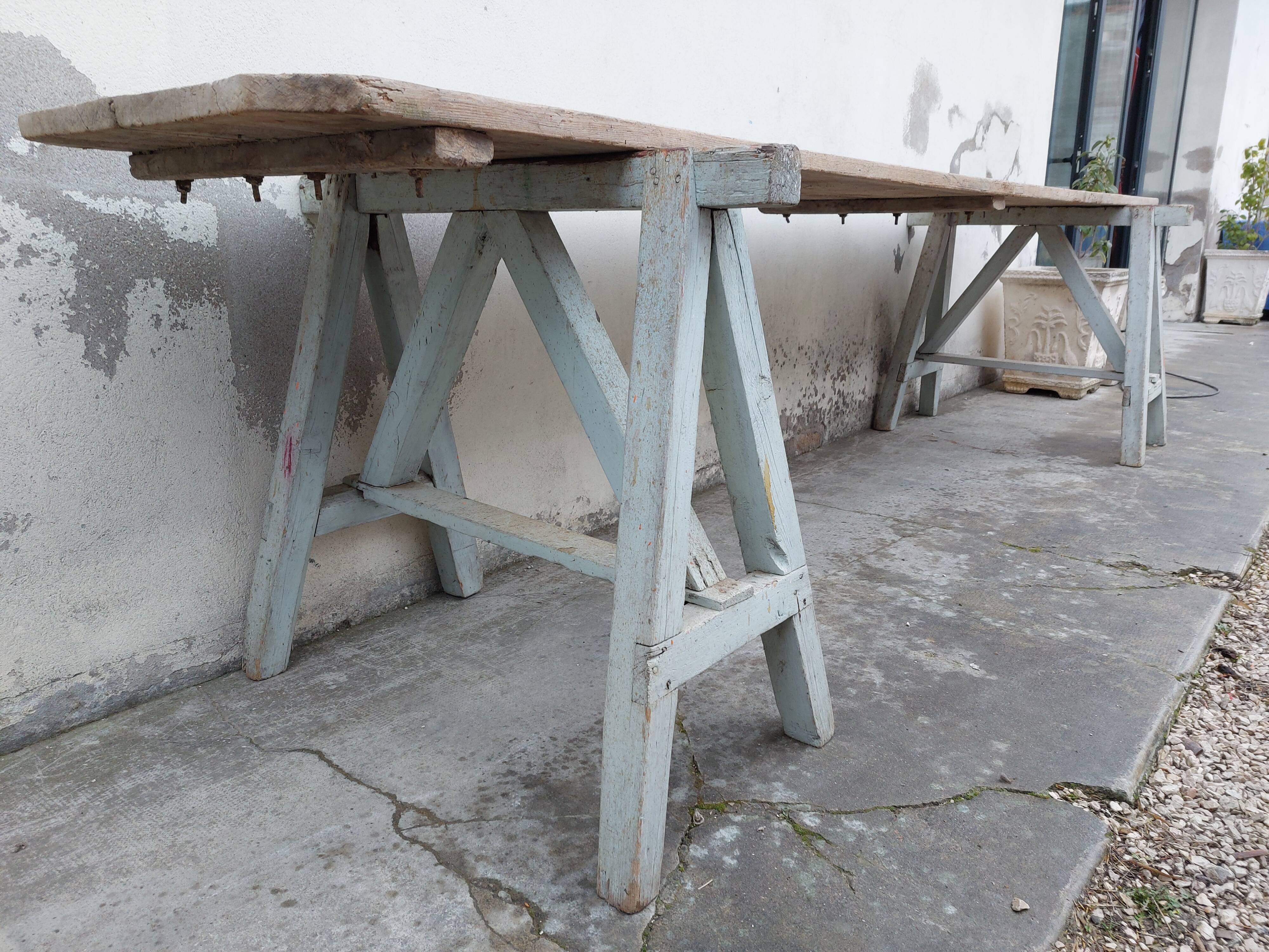 Workshop table in old wood 1950 -3m50