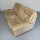 Old 2-seater beige leather sofa designed by Carl Larsson De Sede, vintage 80s