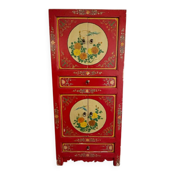 Chinoiserie, Asian wooden cabinet, painted with decor of flowers and birds