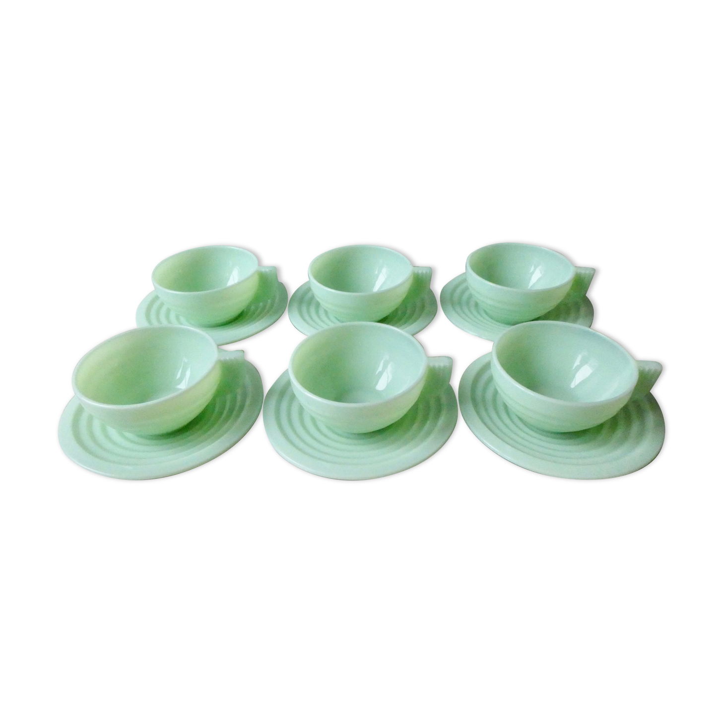 Lot of 6 cups and under Cups Art Deco in mint green opaline