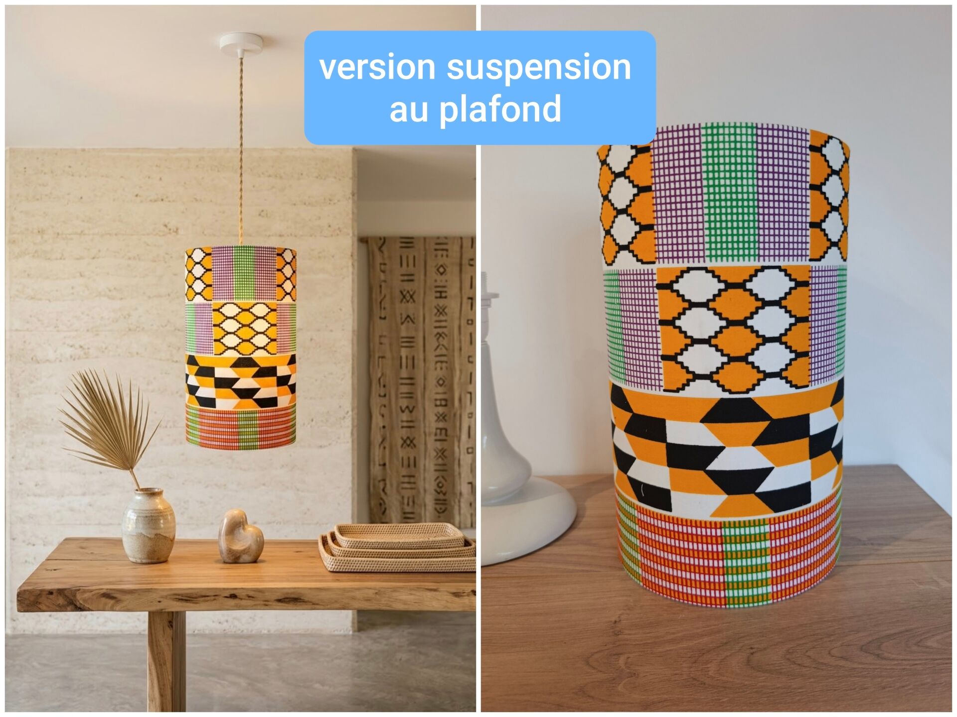Afro-pop table lamp with Kente wax print