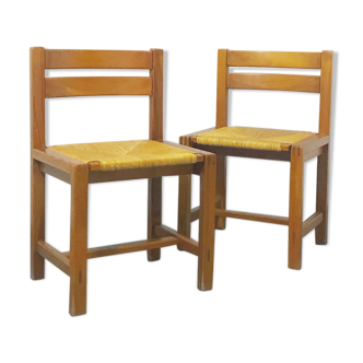 Paire de chaises Maison Regain assemblages apparents assises paillées