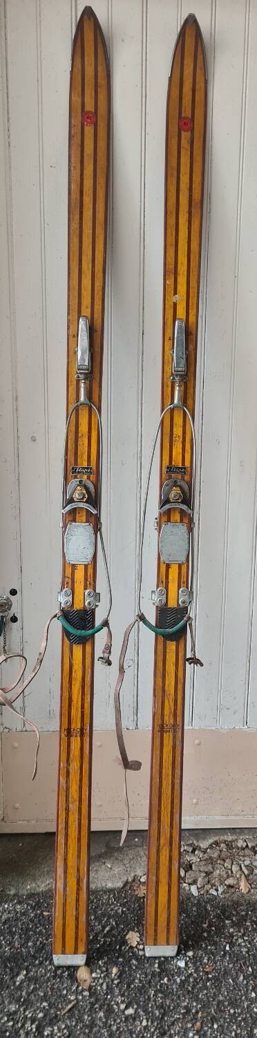 Pair of Rossignol Olympic 41 skis in vintage Hickory wood