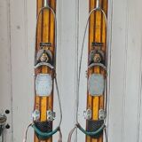 Pair of Rossignol Olympic 41 skis in vintage Hickory wood