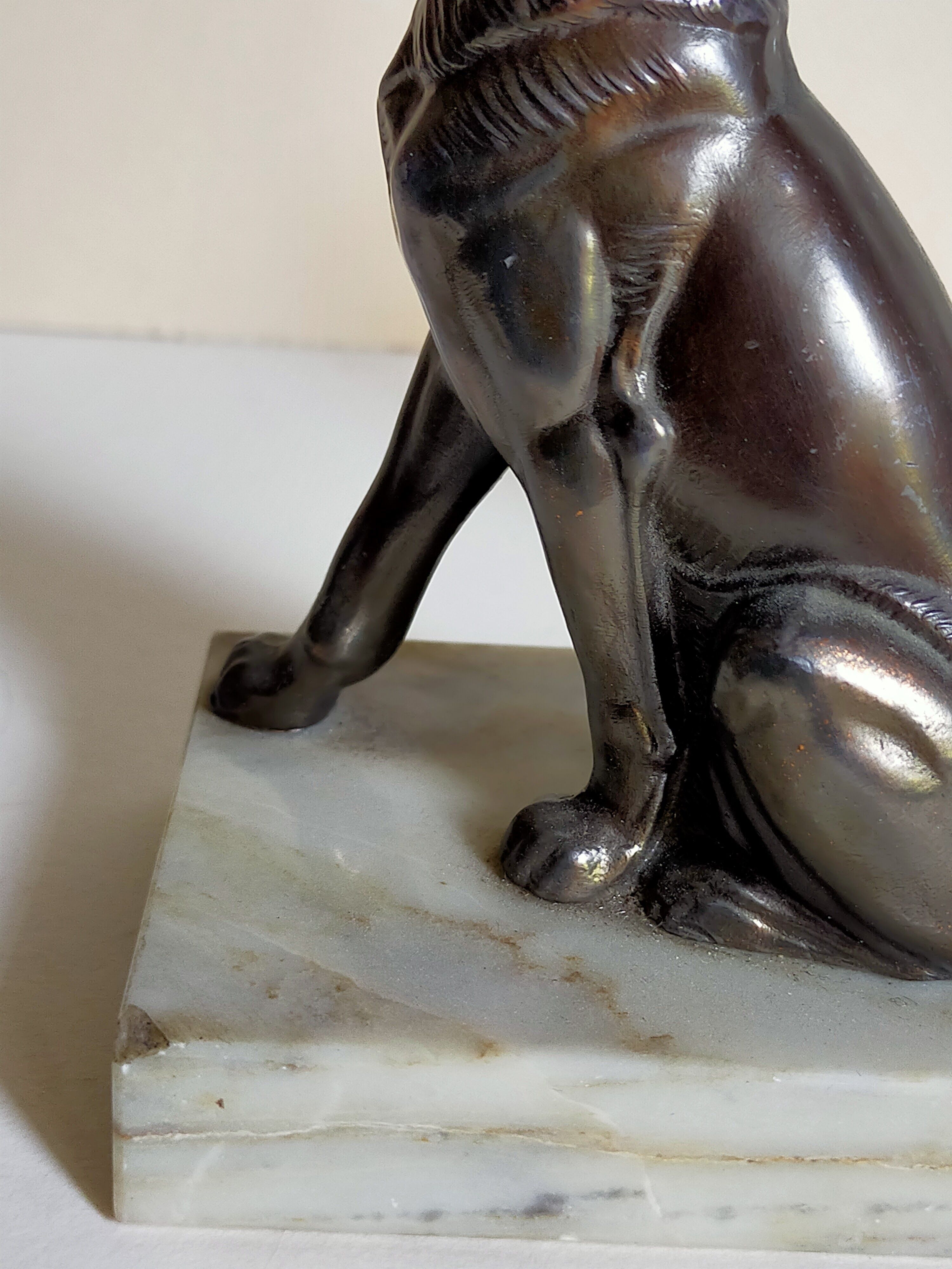 Pair of Art Deco bookends to signed wolf dogs