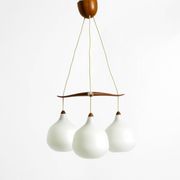 Pendant lamp with opal glass shades teak frame by Uno & Östen Kristiansson