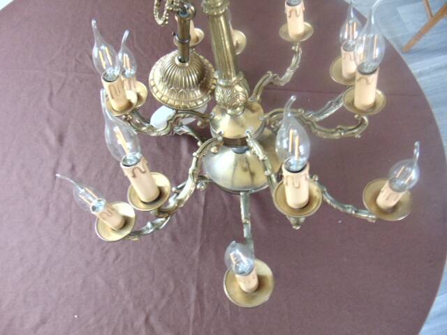 Antique chandelier in bronze and brass – 80 cm – multi-light – electricity