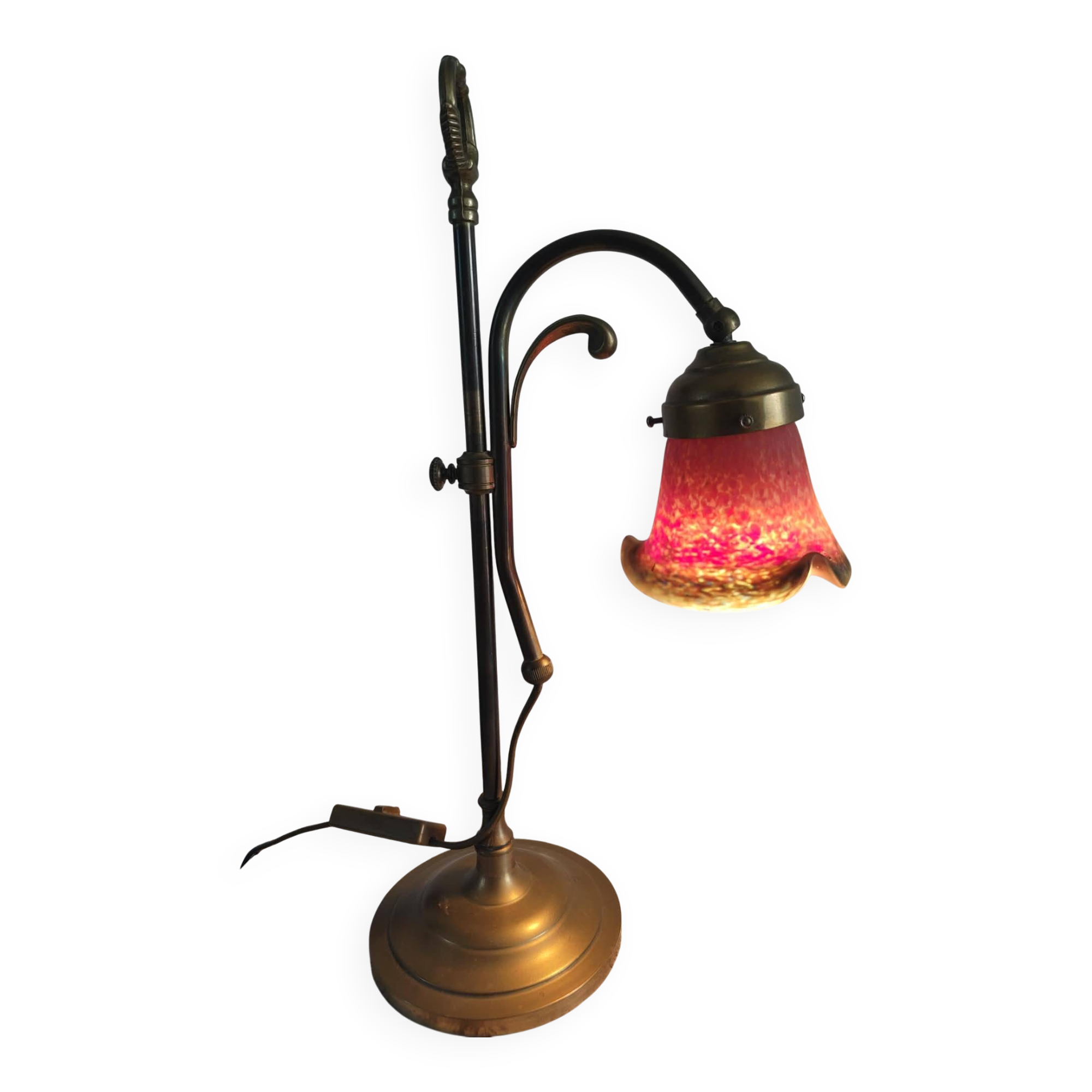 Brass articulated lamp with glass paste signed art of France.