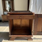 Art Deco wooden bedside table with marble top and one drawer