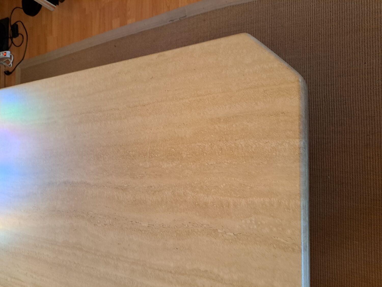 Travertine dining table.