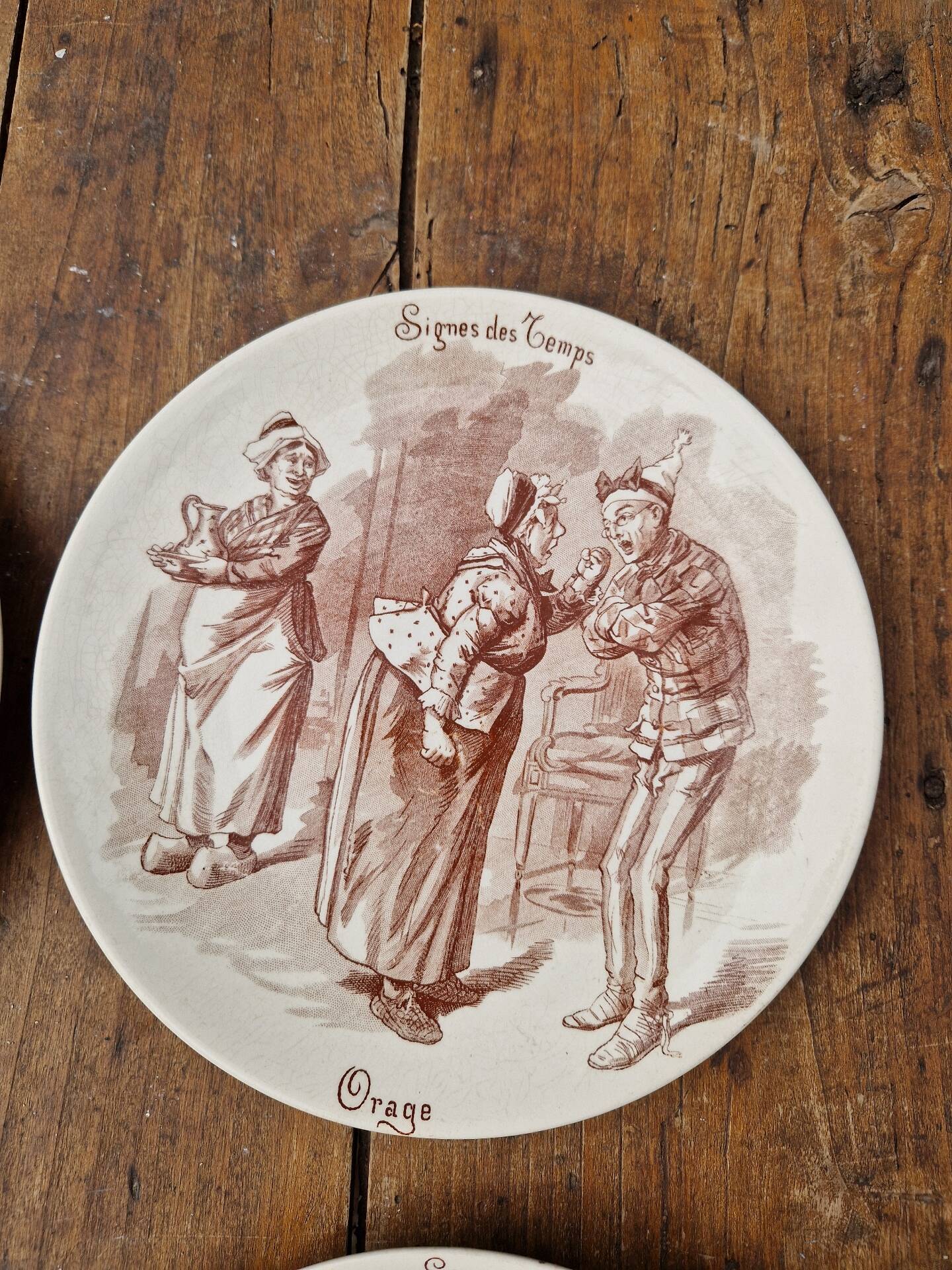 Set of 6 earthenware plates from Sarreguemines U&C Signs of the Times.