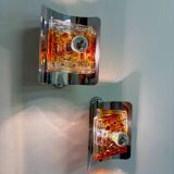 Pair of orange Murano Mazzega wall sconces, Italy, 1970s