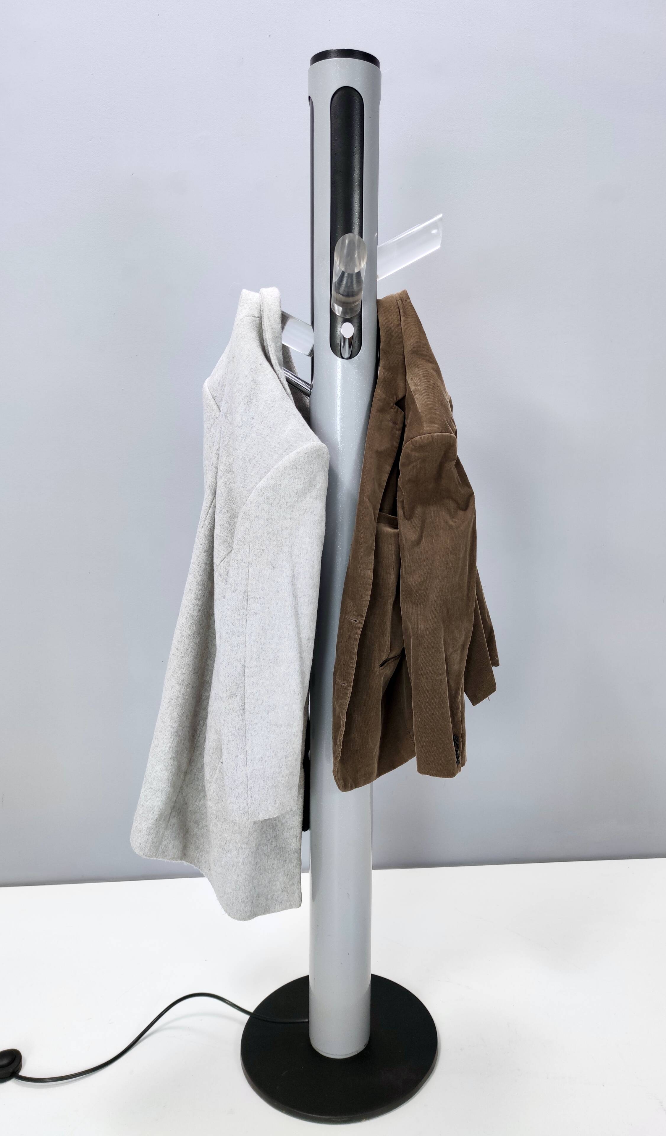 Varnished Iron, Steel and Plexiglass Illuminated Coat Rack, Italy