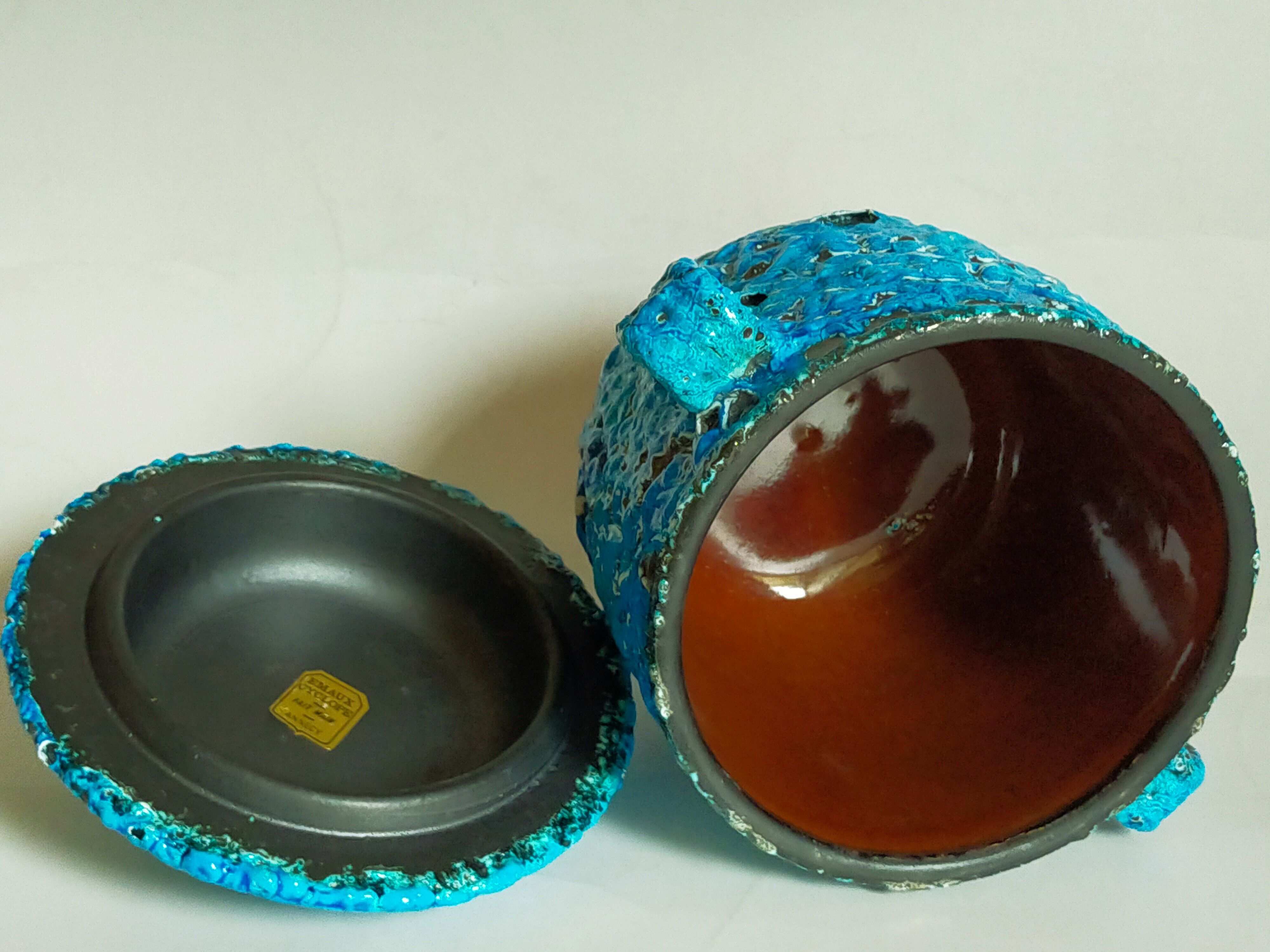 Covered ceramic pot fat-lava foam glaciers, enamels le cyclope, annecy