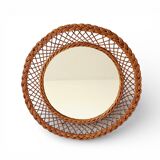 Rustic French Provence Wicker Round Mirror, Organic Modern, Handmade, France