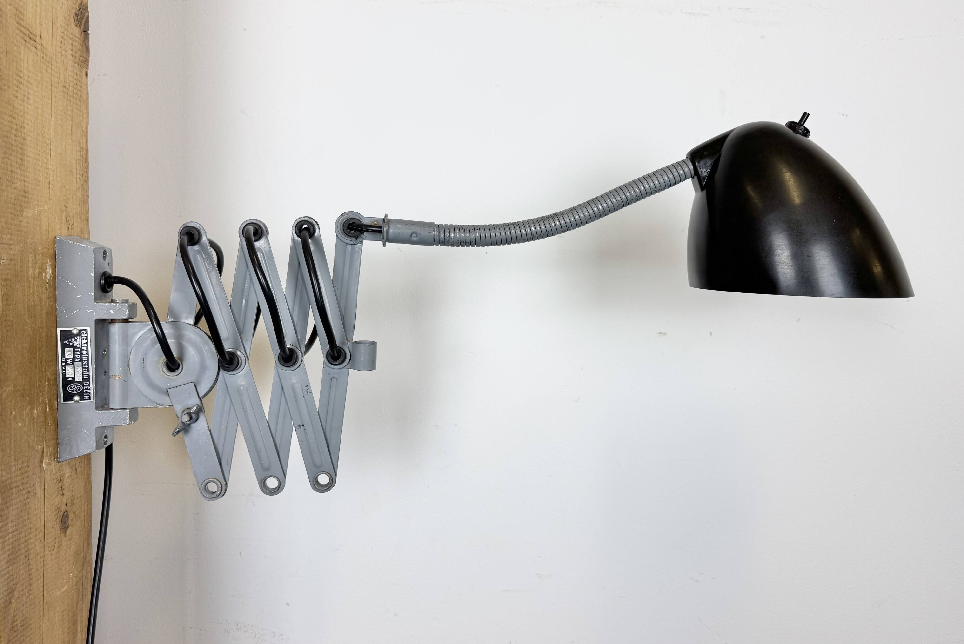 Grey Industrial Scissor Wall Lamp from Elektroinstala, 1960s
