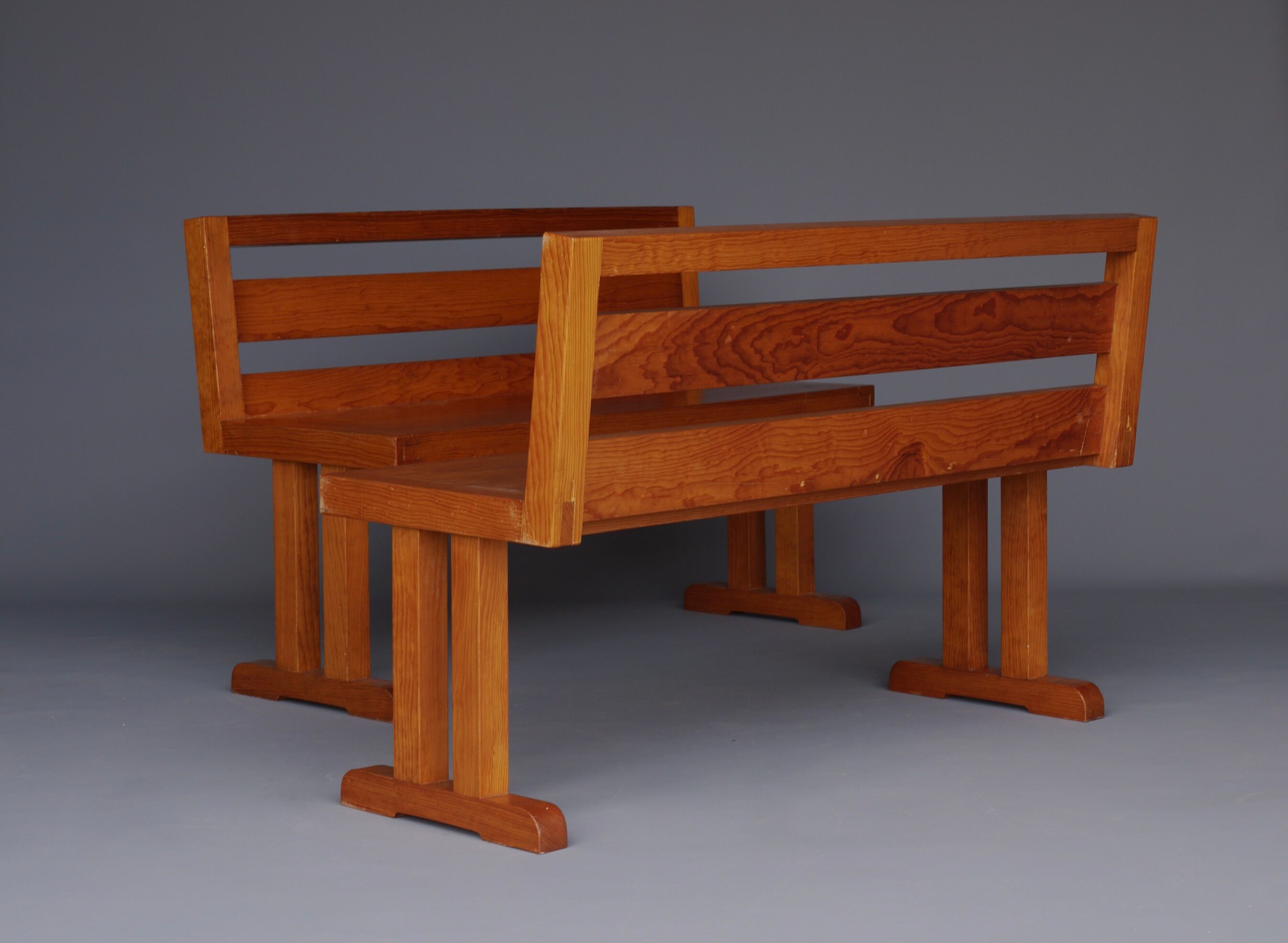 Pair of vintage scandinavian pine benches, 1970s
