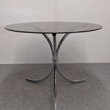 Chrome metal and smoked glass round table, Italy circa 1970.