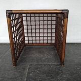 bamboo side table with smoked glass and leather bindings