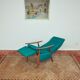 Turquoise armchair with folding footrest, 1960s