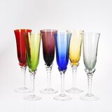 Set of 6 flutes Colorful glass champagne flutes.
