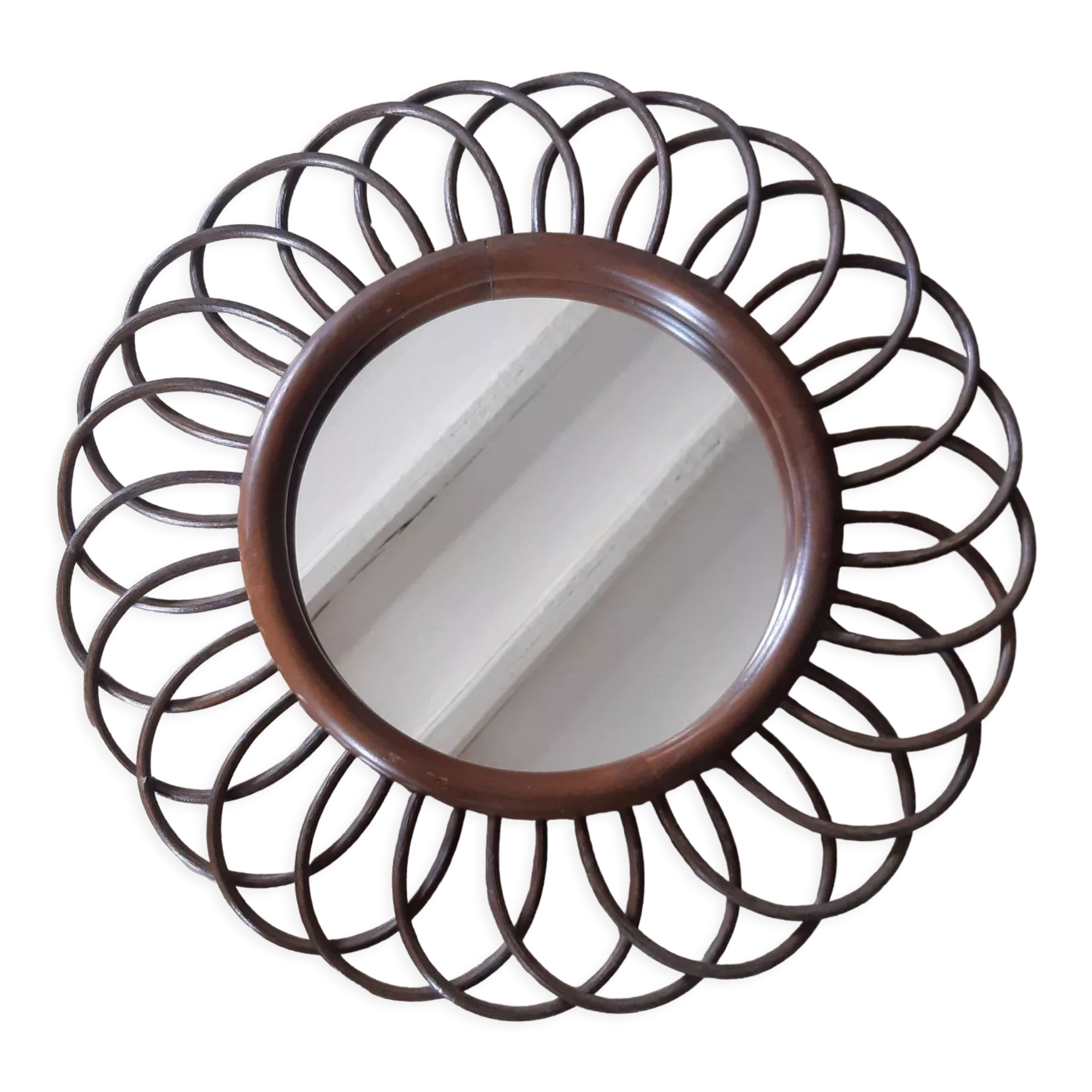 Vintage rattan sun mirror