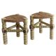 Brutalist Hand-Carved Wood and Fiber Stools, Belgium, Circa 1960s