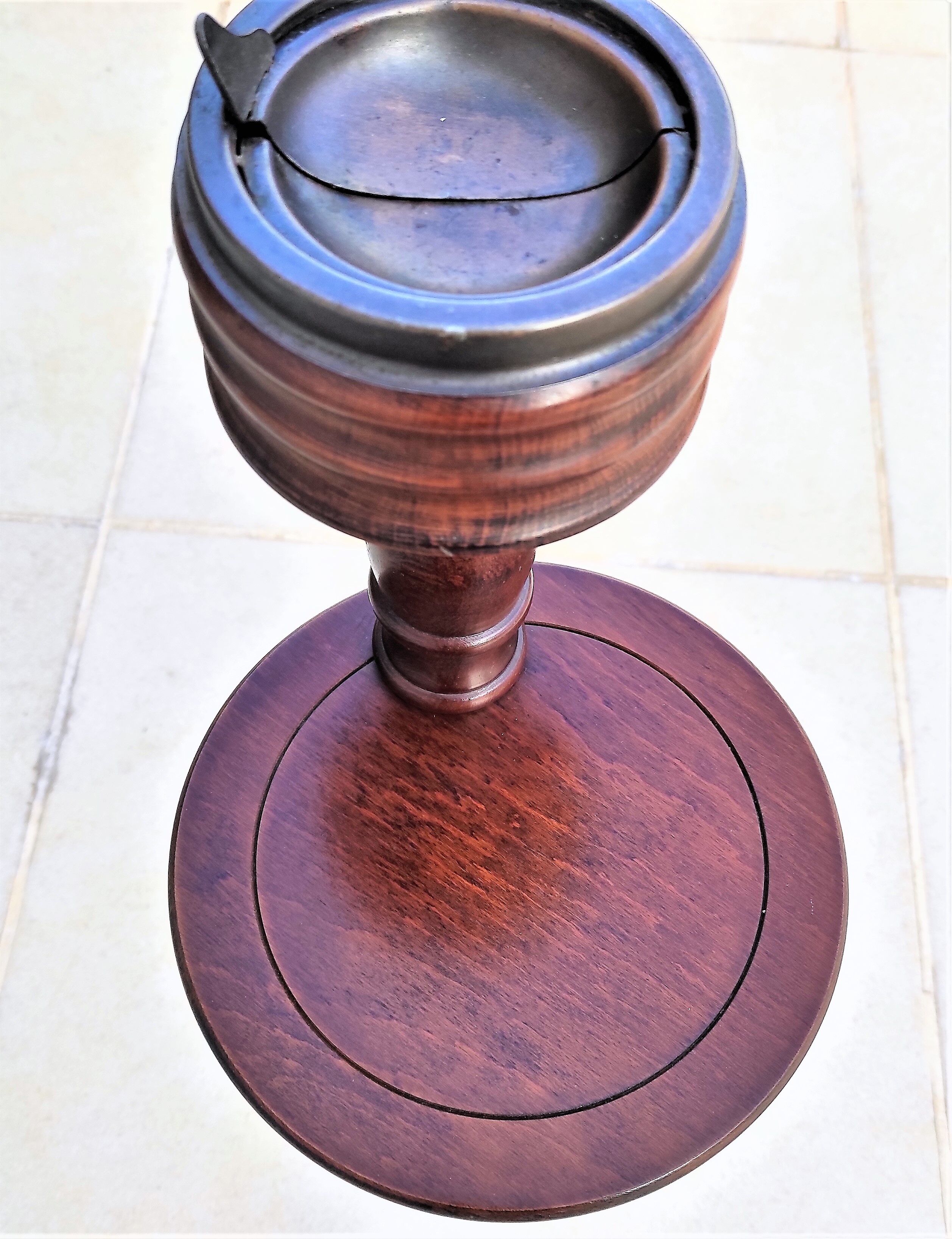 Ashtray on rustic wood stand circa 1970