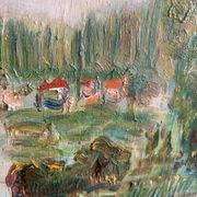 Oil painting on panel The bridge of Créteil signed H.Jaquemart nineteenth century