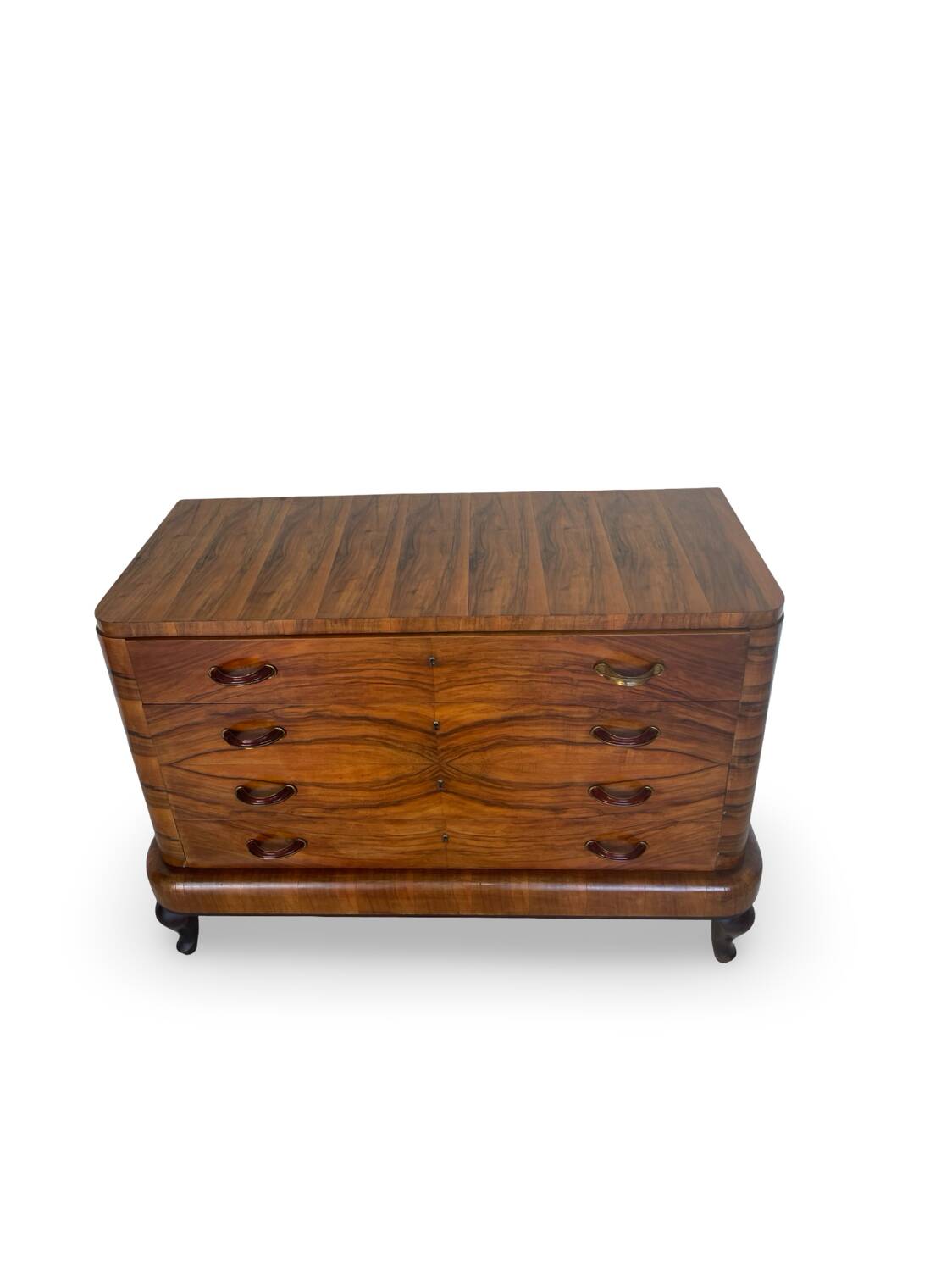 Commode italienne Art déco en ronce de noyer, années 1930