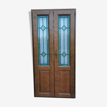 Oak doors with stained glass windows
