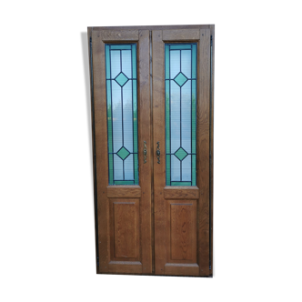 Oak doors with stained glass windows