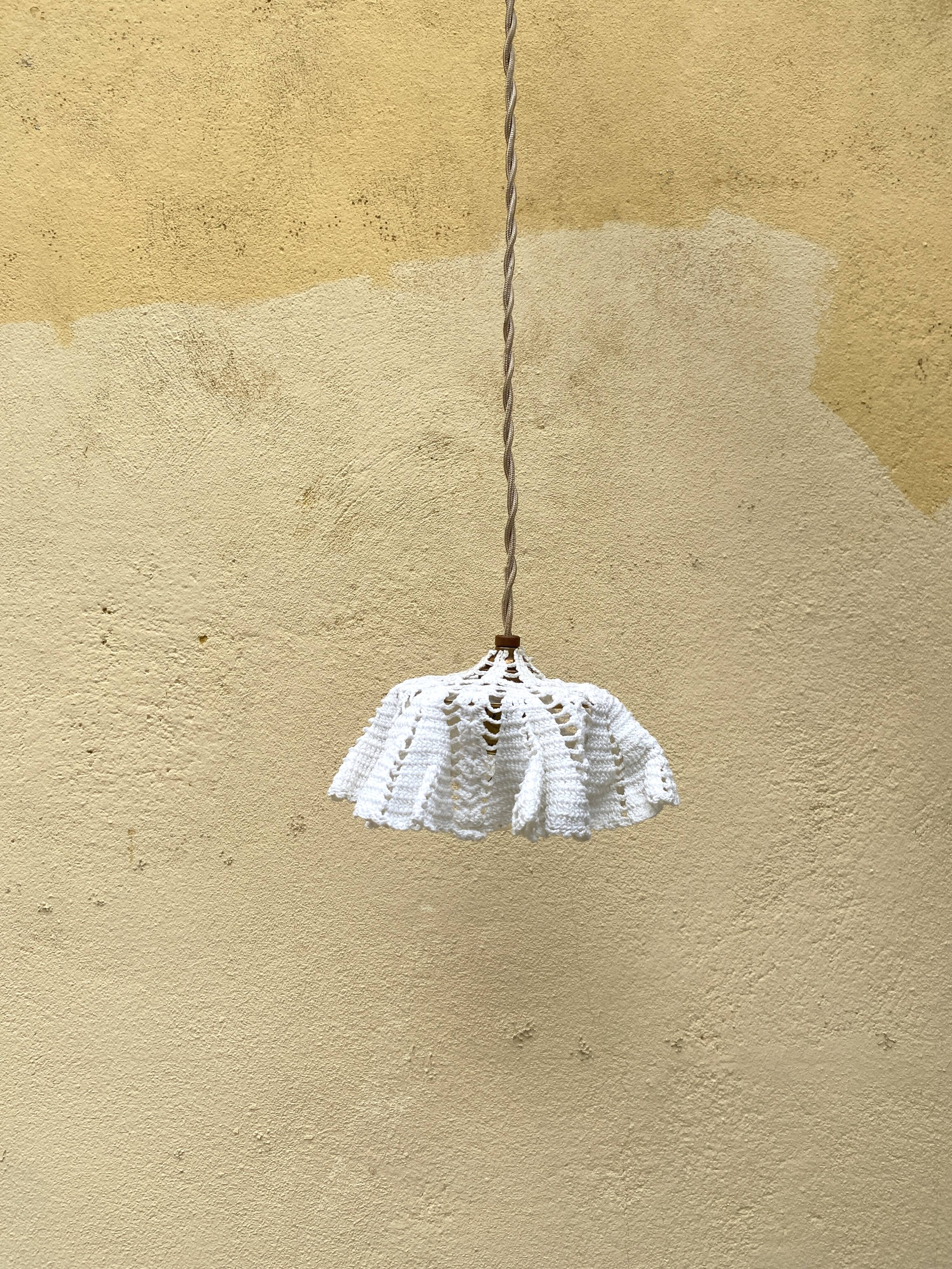 Fabric, glass, brass portable lamp, 3m cable