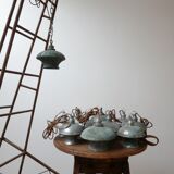 Verdigris Mid-Century Metal Hanging Pendants