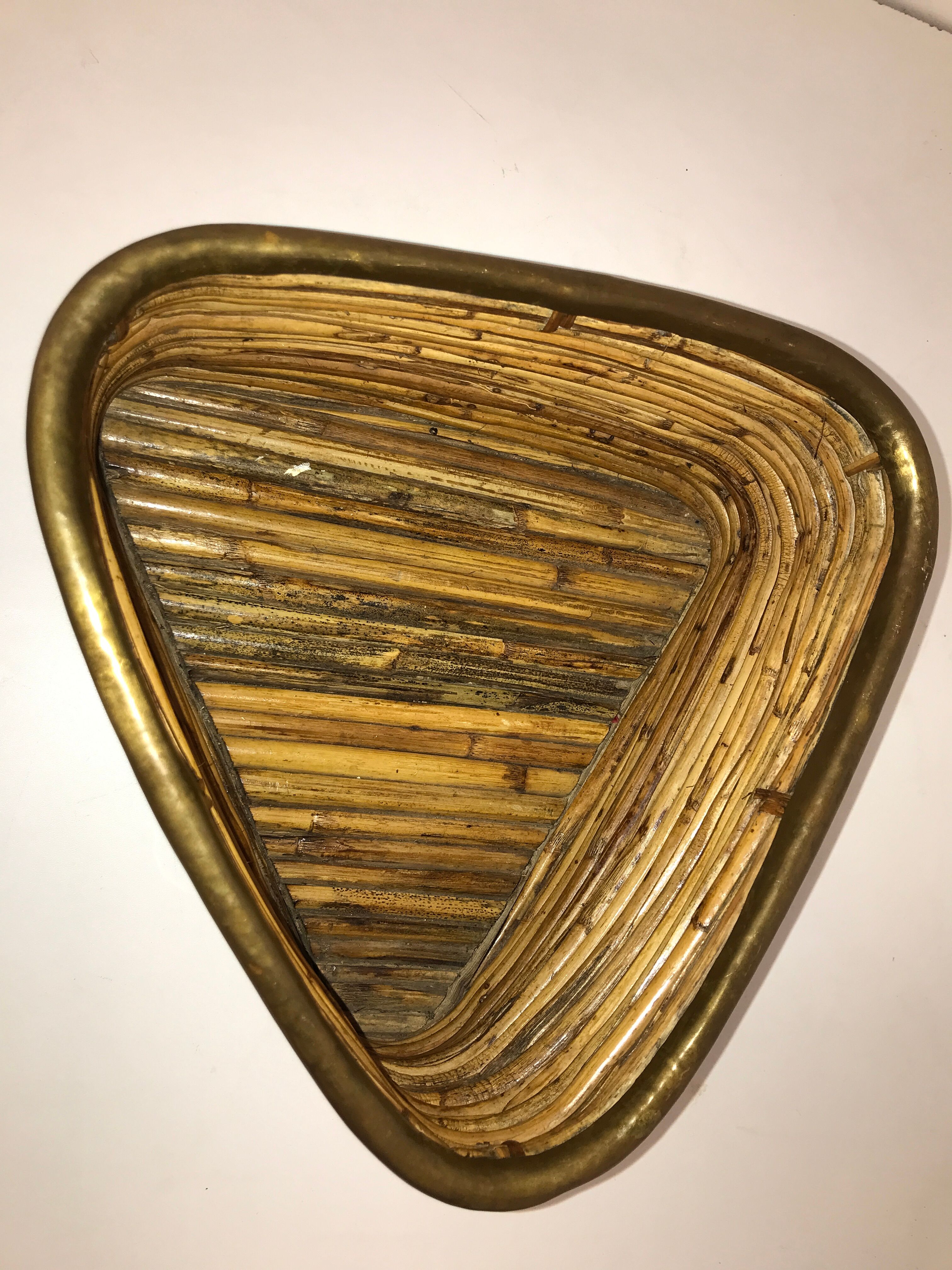 Vintage rattan basket with brass edge 1970