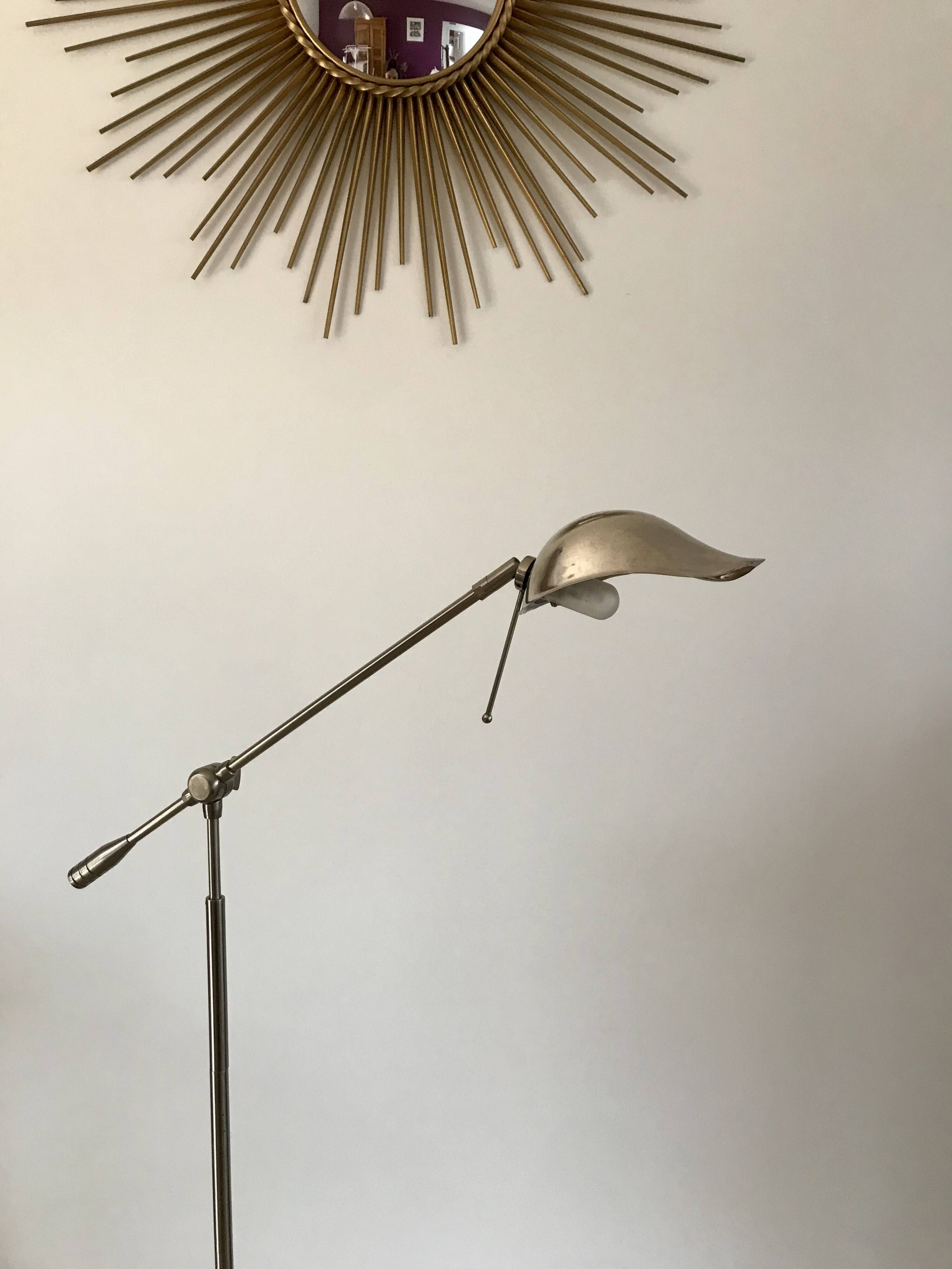 Pivoting brushed aluminum floor lamp from the 70s