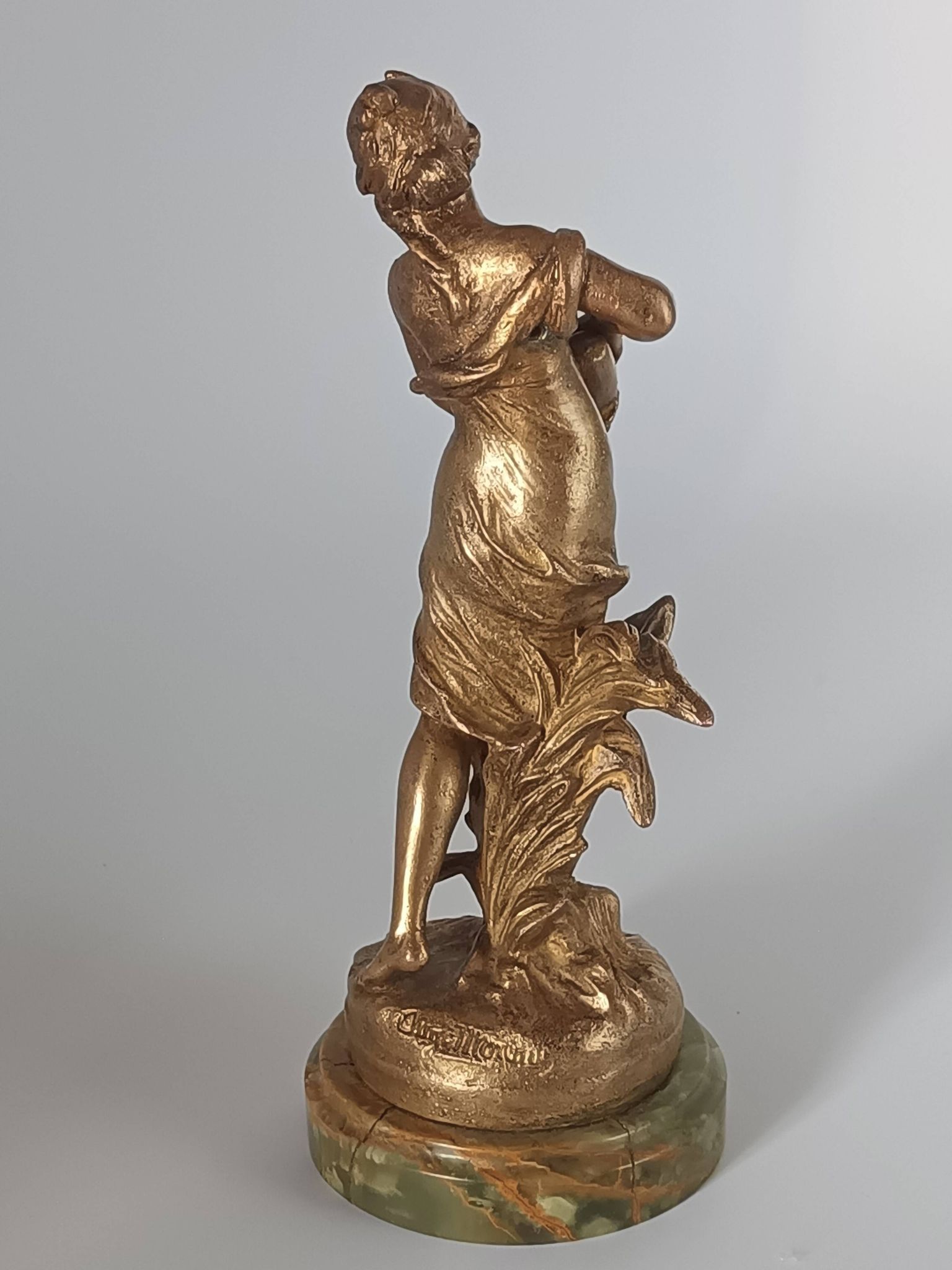 Old Regule Statuette The Source Auguste Moreau Base Green Onyx 19 cm