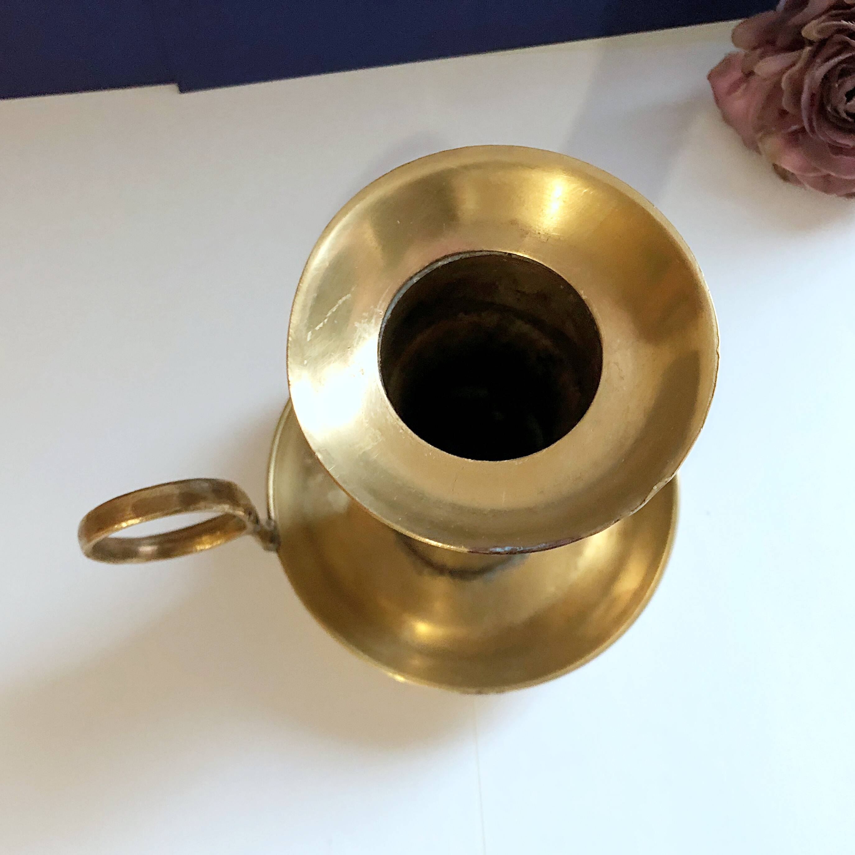 Large artisanal hand candle holder cellar rat gilded copper vintage atypical