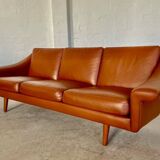 Vintage Danish mid-century Aage Christiansen (Matador) cognac leather sofa 60s