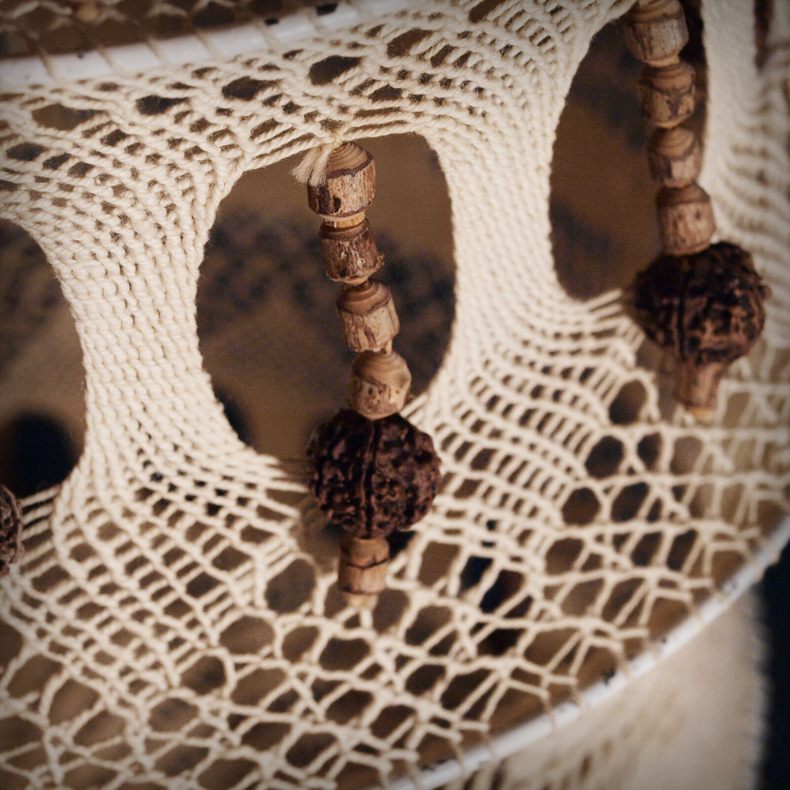 Crochet and wood chandelier